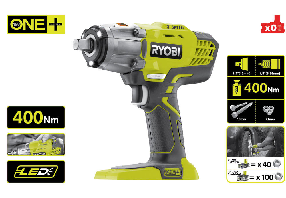 Гайковерт RYOBI R18IW3-0 (без батареи) система ONE +