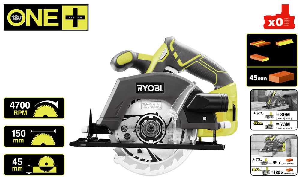 Пила циркулярная RYOBI R18CSP-0 (без батареи) система ONE +
