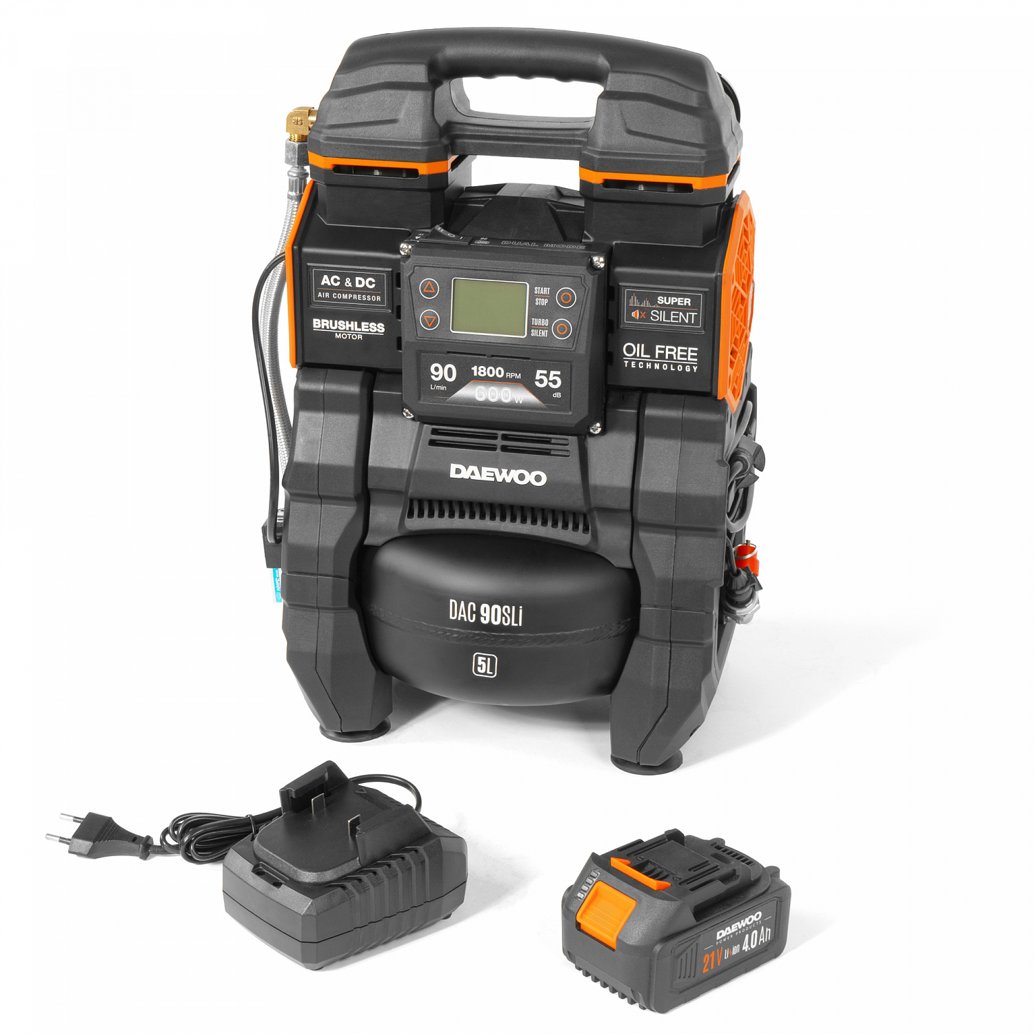 Компрессор аккумуляторный 21В / 220В DAEWOO DAC 90S Li SET