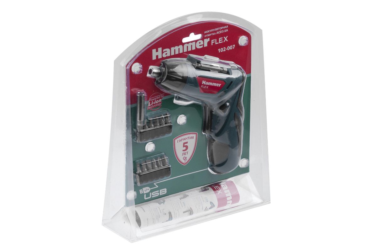 Отвертка аккумуляторная Hammer ACD3.6A с набором бит