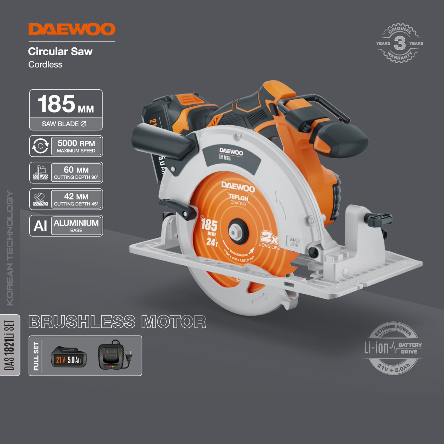 Пила циркулярная аккумуляторная DAEWOO DAS&nbsp;1821Li SET