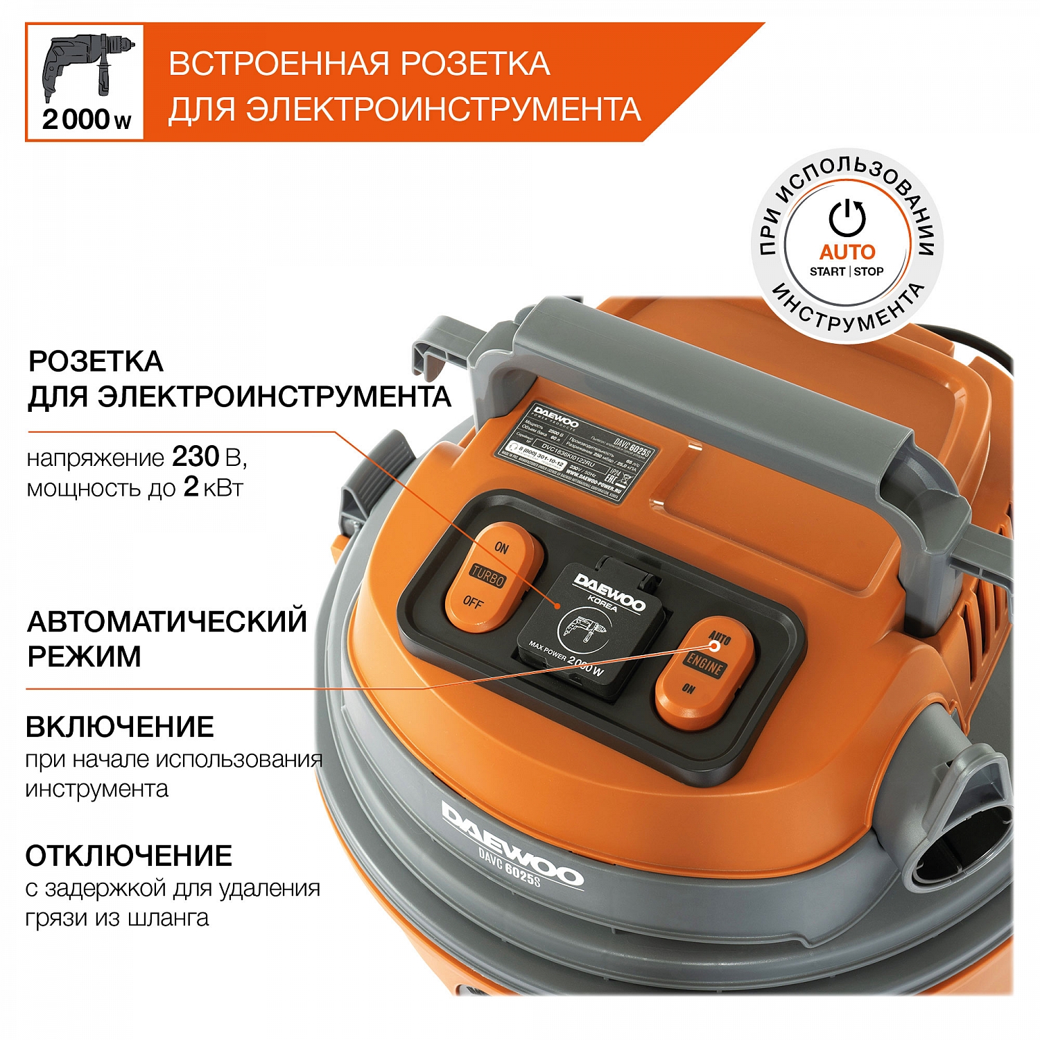 Пылесос промышленный DAEWOO DAVC 6025S