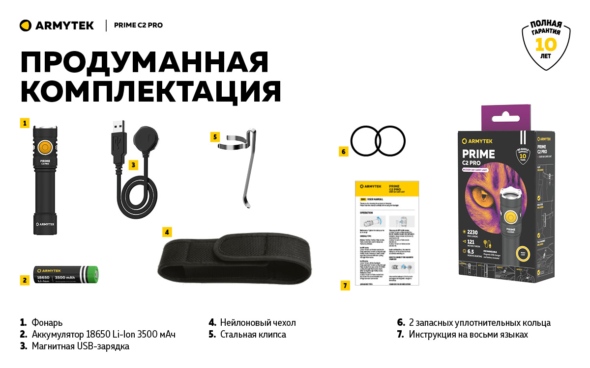 Фонарь Armytek Prime C2 Pro Magnet USB Теплый