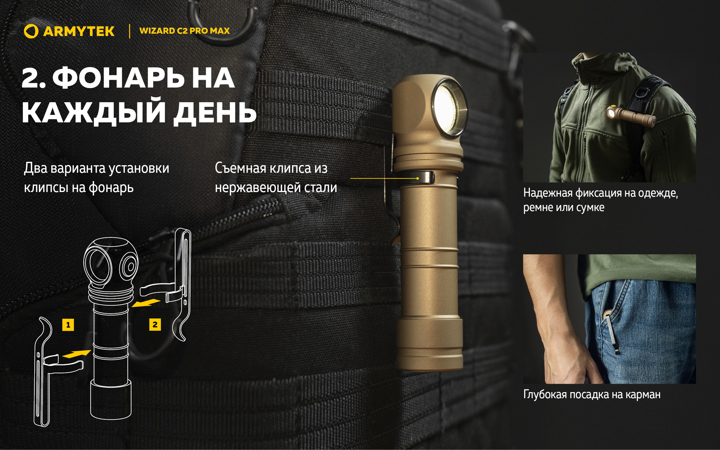Фонарь Armytek Wizard C2 Pro Max Sand Белый
