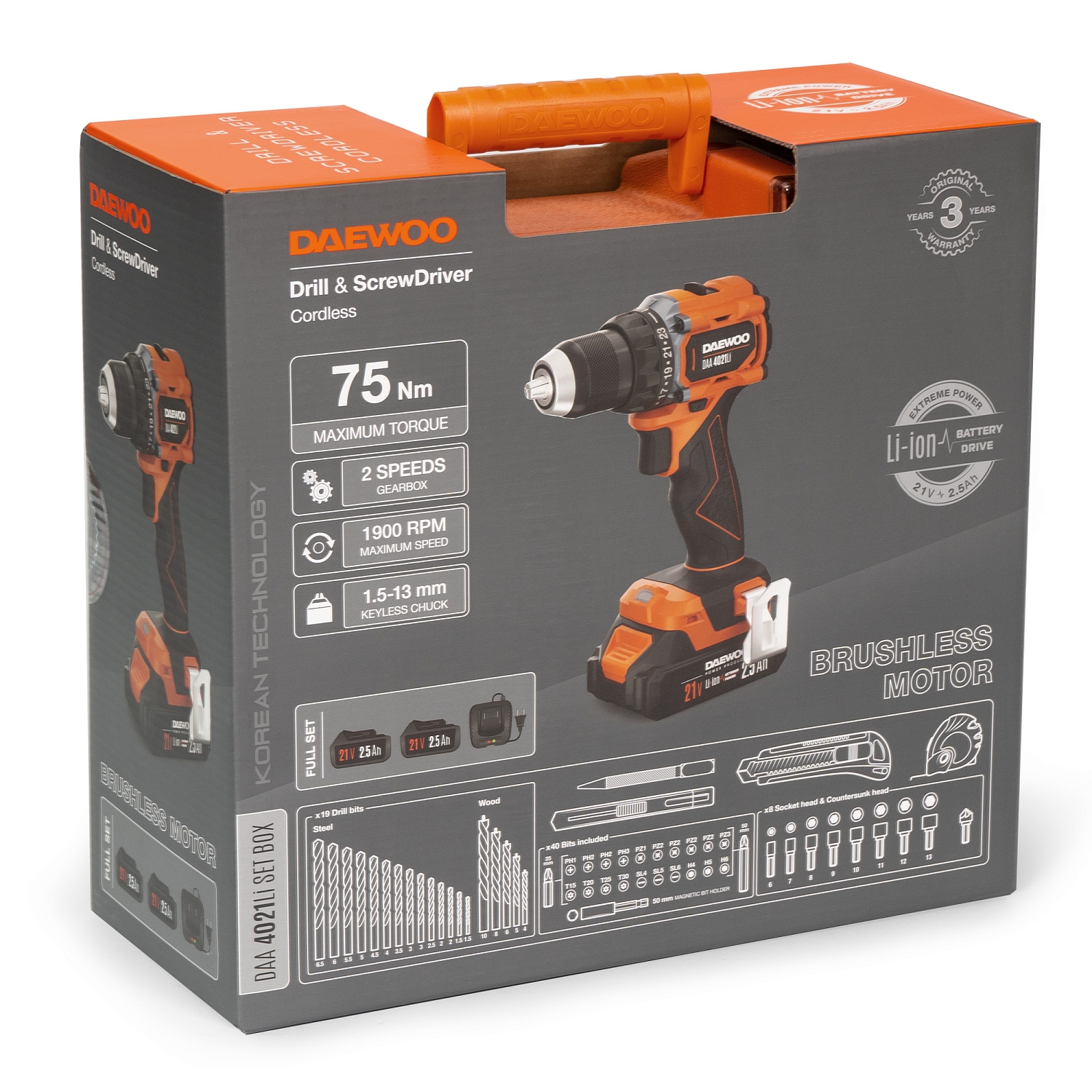 Дрель-шуруповерт аккумуляторная DAEWOO DAA 4021Li SET BOX