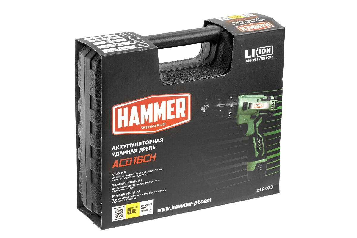 Дрель-шуруповерт аккумуляторная ударная Hammer ACD16CH