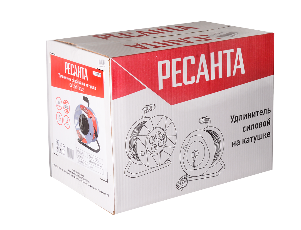 Удлинитель силовой на катушке Ресанта СУ-2х1-30/2