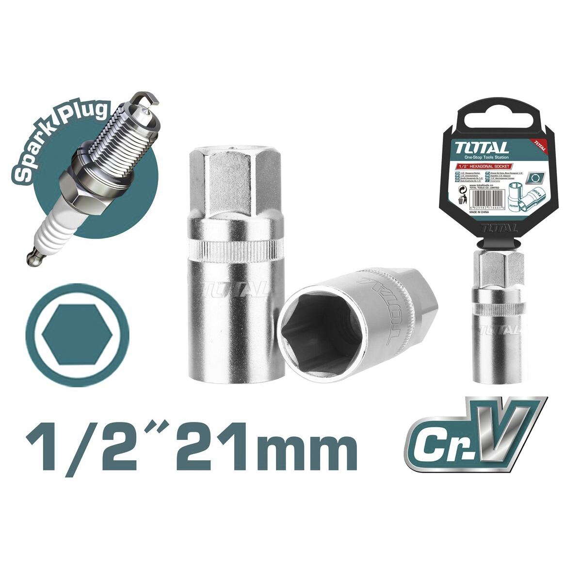 Головка свечная 1/2 " 21 мм TOTAL THSPS12216