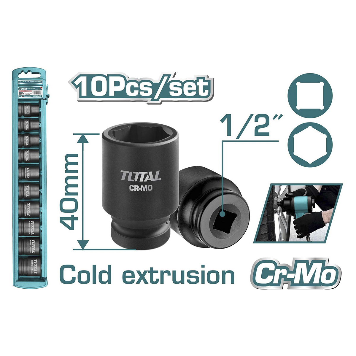 Набор ударных головок 1/2 " TOTAL THISTD12101 (10 предметов)