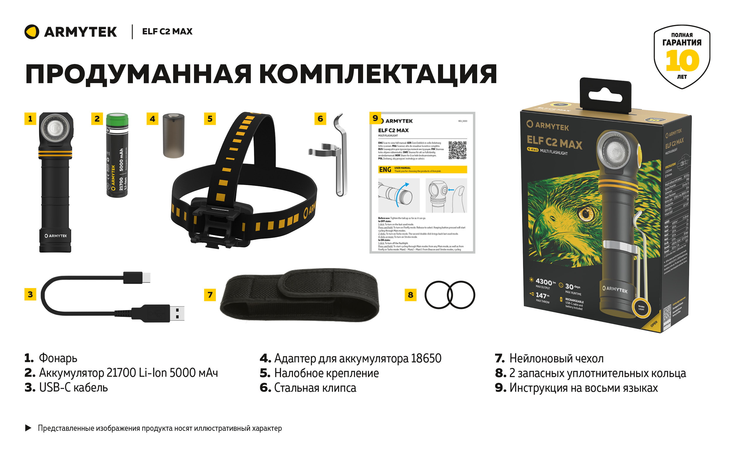 Фонарь Armytek Elf C2 Max USB-C Теплый